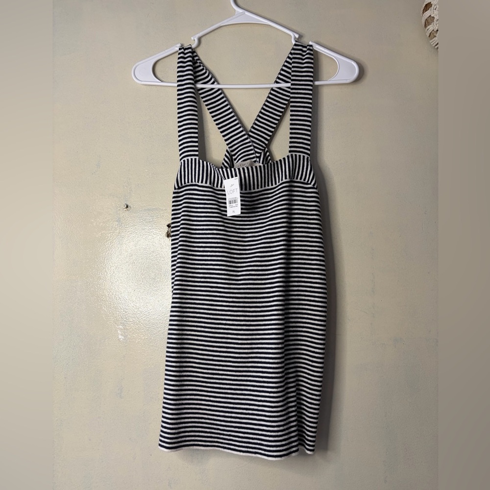 NWT Loft linen blend striped tank size XL coastal Beachy layering